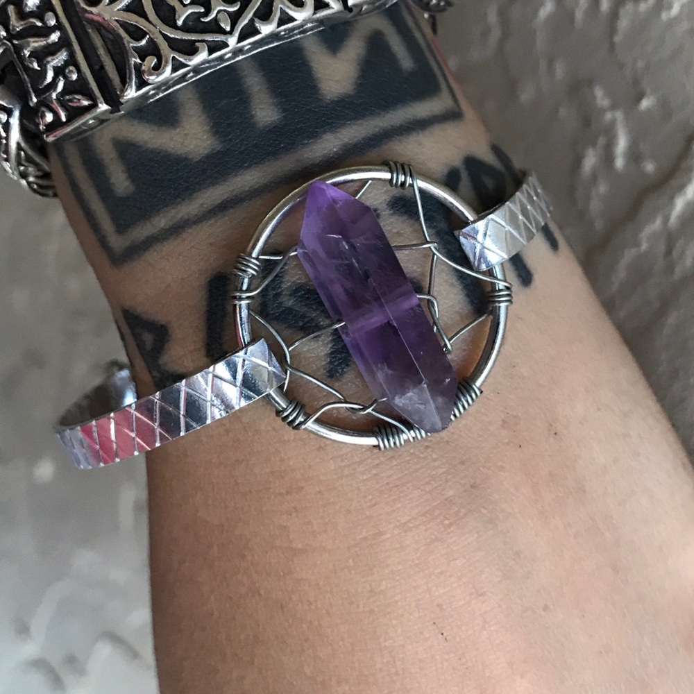 Genuine amethyst crystal dream catcher bracelet - Picture 6 of 8